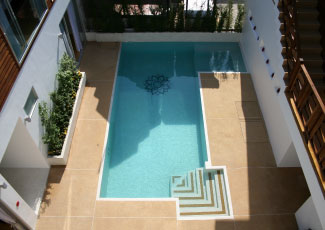 Central White Terrazzo Swimming Pool at Mandalai